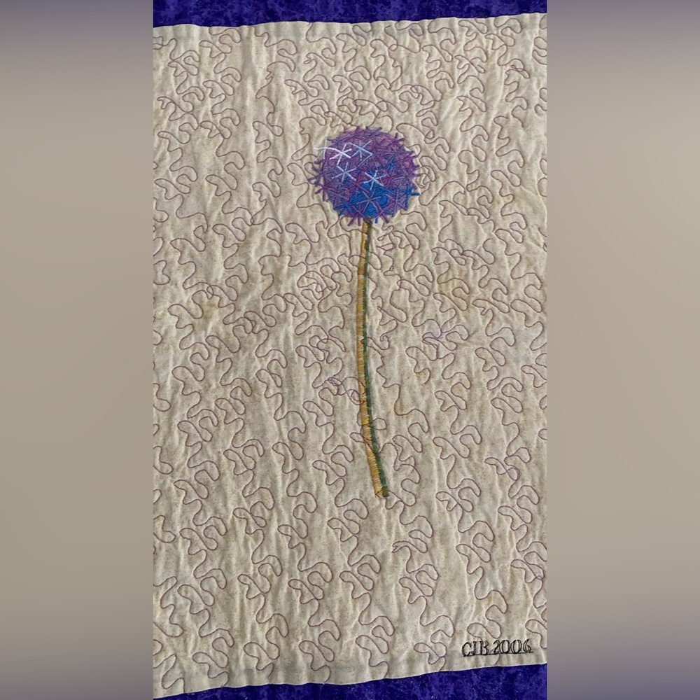 Quilted Handmade Table Runner Wildflower Pattern Beige Purple Green 41.5" X 21" - Picture 10 of 16